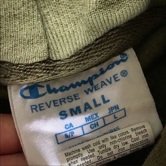 Champion Reverse Weave Classic Logo Patch Green Hoodie Sweatshirt - Picture 8 of 8